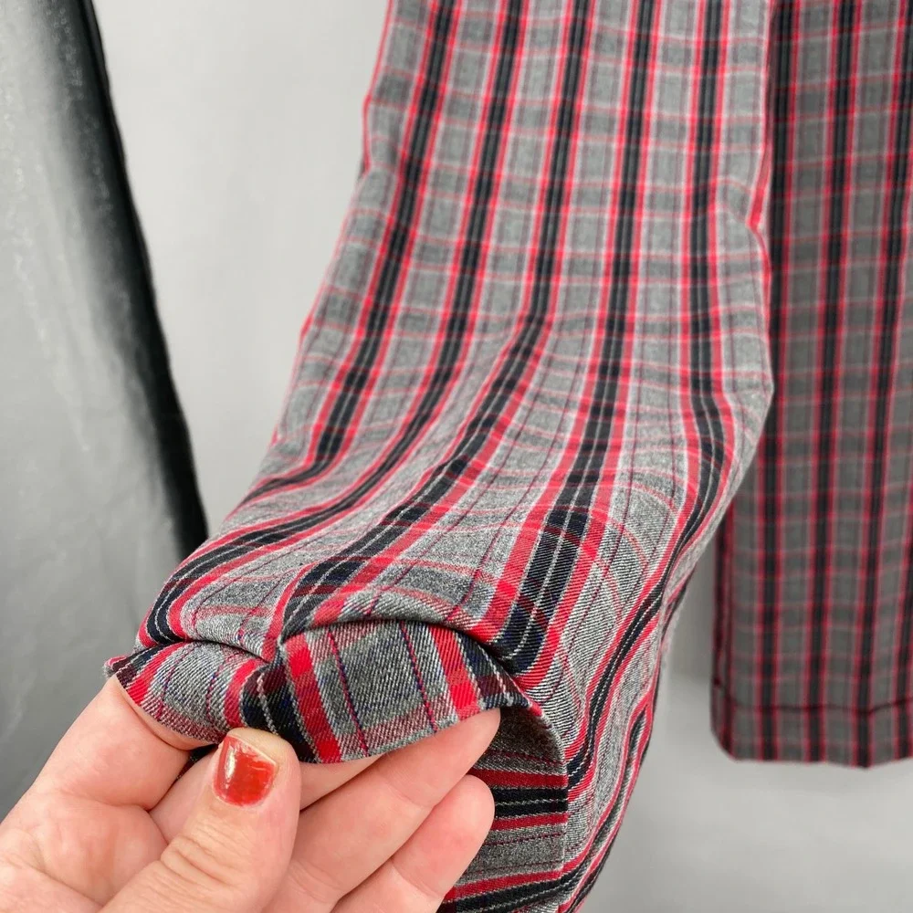 Vtg No Boundaries Plaid Wide Leg Trousers Pants Womens 5 Red Grey Cuffed Y2K